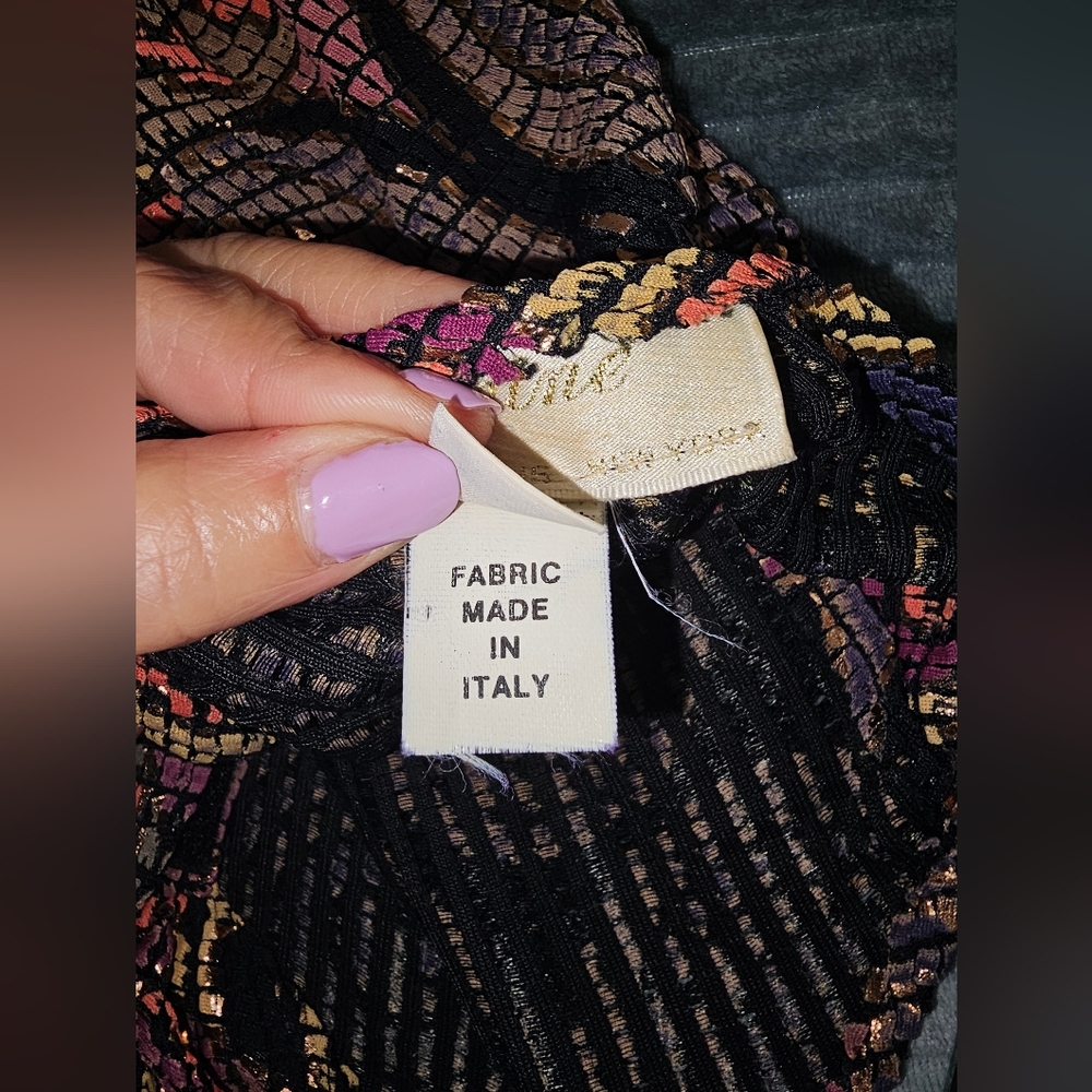 VINTAGE 1980's Janine Hand Painted Metallic Mosaic Runway Dress ITALY S - Picture 10 of 11